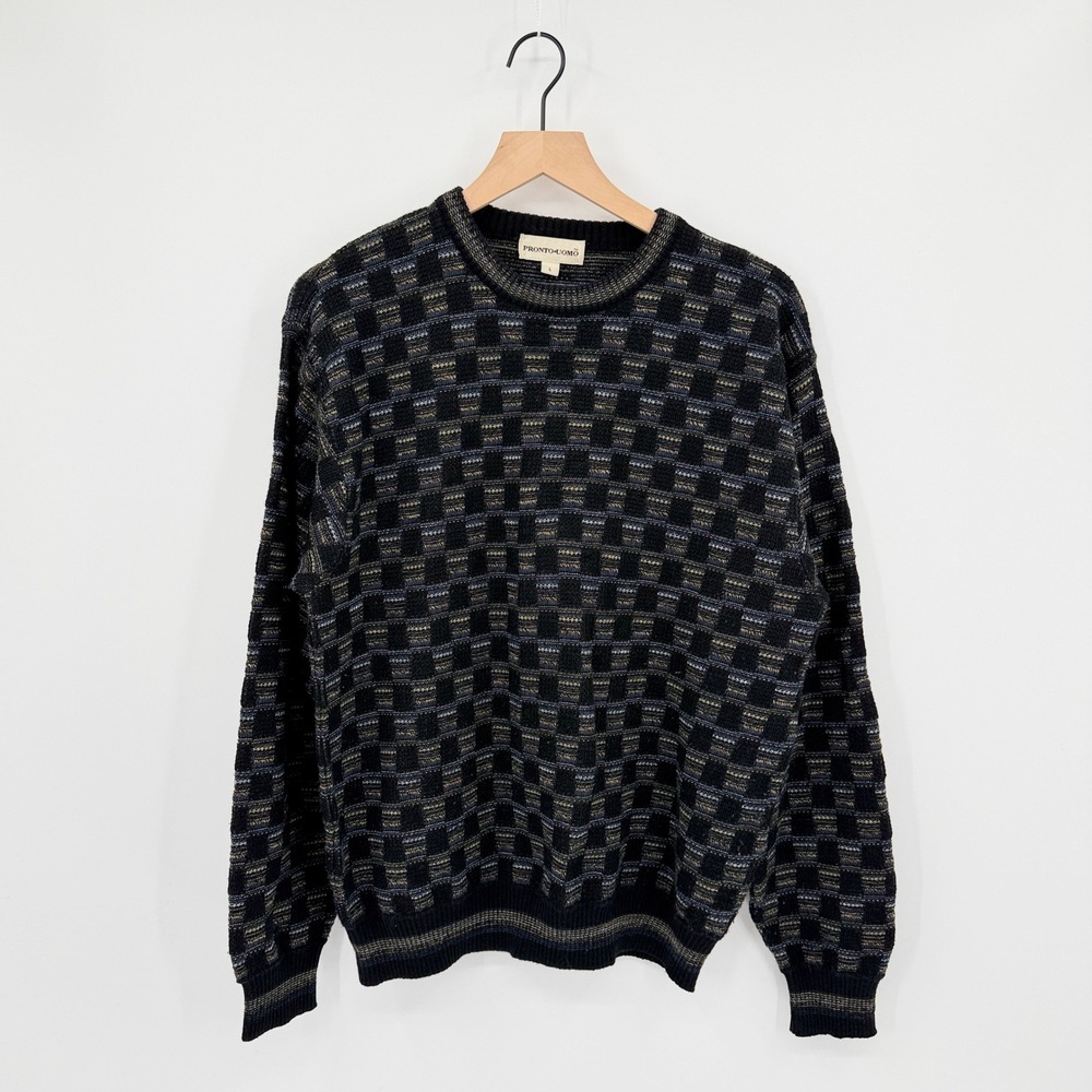 Pronto Uomo Retro Geometric Knit Sweater Mens L Dark Academia Grandpacore